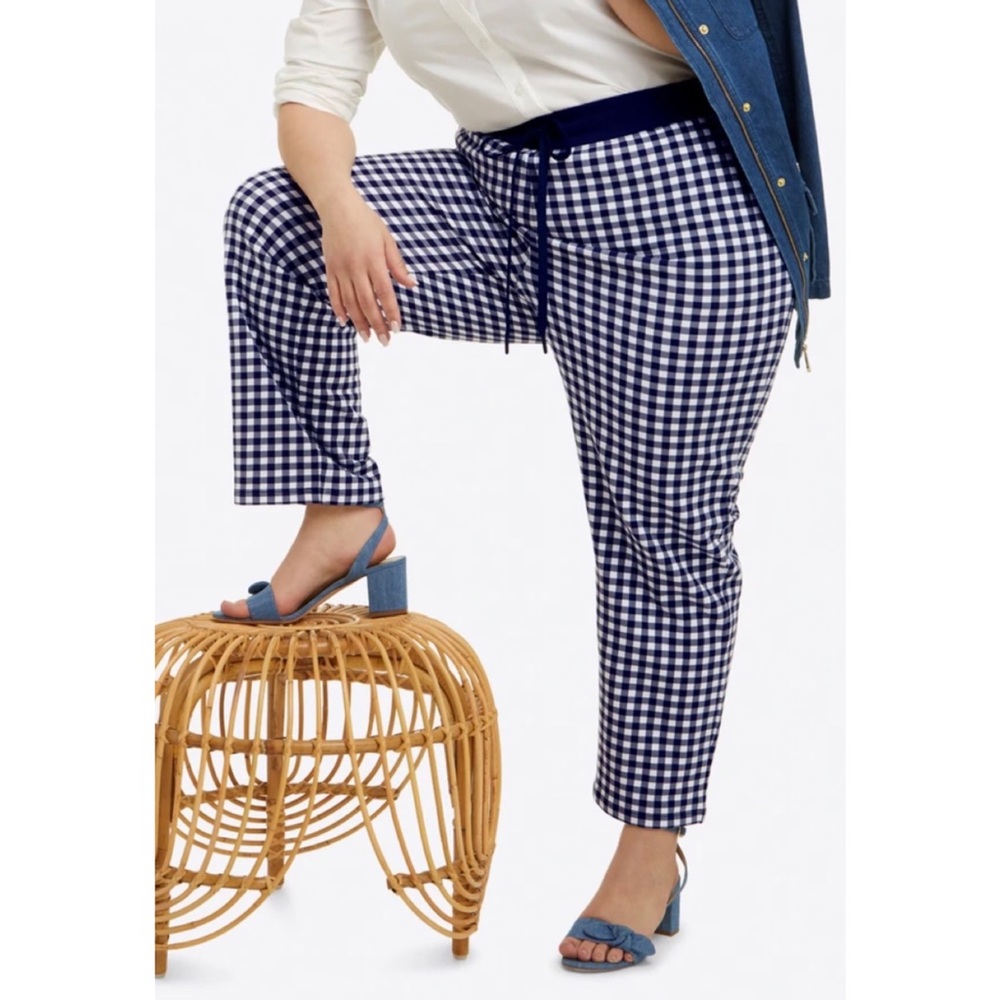 Draper James Natalie Sweatpants in Gingham Navy Dark Blue XXL NWT